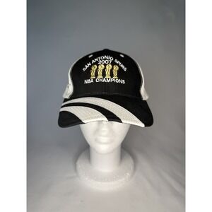 Spurs 2007 NBA Championship Cobra Strapback Black And White Hat Cap Adjustable